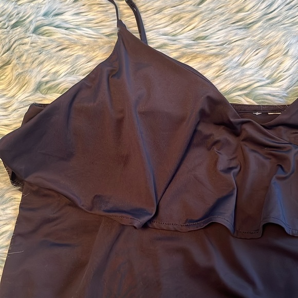 Black Spaghetti Strap Camisole Tank with Ruffle - Picture 6 of 11